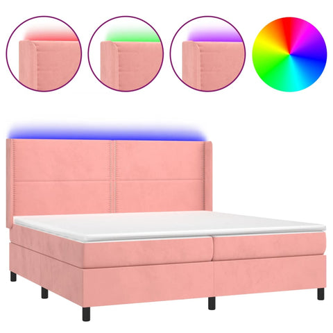 vidaXL Boxspringbett mit Matratze & LED Rosa 200x200 cm Samt