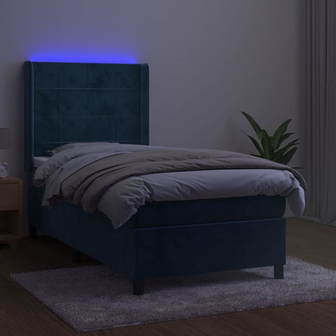 vidaXL Boxspringbett mit Matratze & LED Dunkelblau 80x200 cm Samt