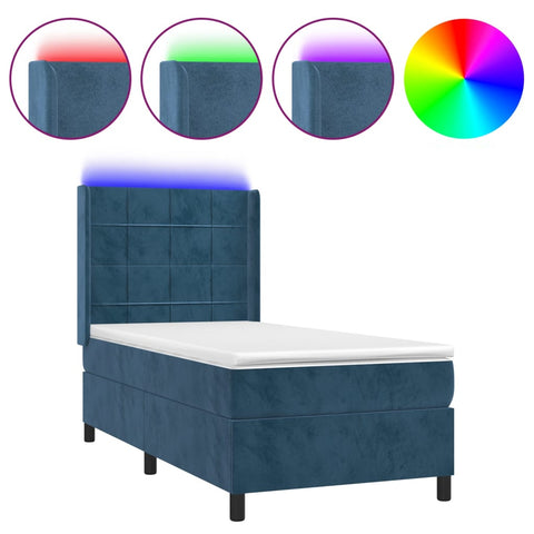 vidaXL Boxspringbett mit Matratze & LED Dunkelblau 90x190 cm Samt