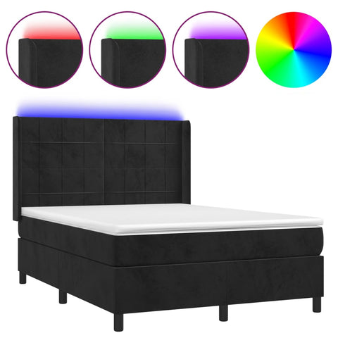 vidaXL Boxspringbett mit Matratze & LED Schwarz 140x190 cm Samt