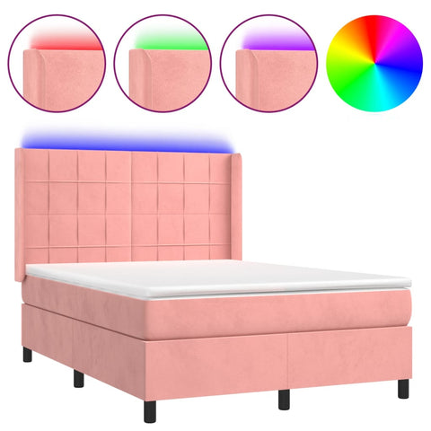 vidaXL Boxspringbett mit Matratze & LED Rosa 140x190 cm Samt