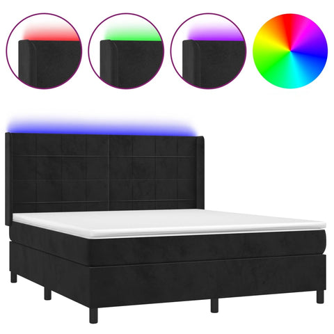 vidaXL Boxspringbett mit Matratze & LED Schwarz 160x200 cm Samt