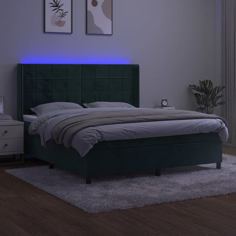 vidaXL Boxspringbett mit Matratze & LED Dunkelgrün 160x200 cm Samt