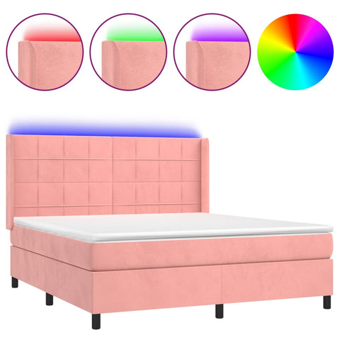 vidaXL Boxspringbett mit Matratze & LED Rosa 160x200 cm Samt