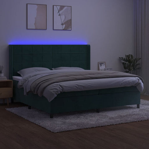 vidaXL Boxspringbett mit Matratze & LED Dunkelgrün 200x200 cm Samt