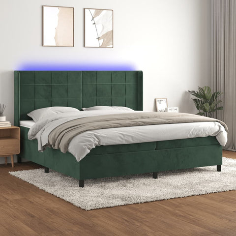 vidaXL Boxspringbett mit Matratze & LED Dunkelgrün 200x200 cm Samt