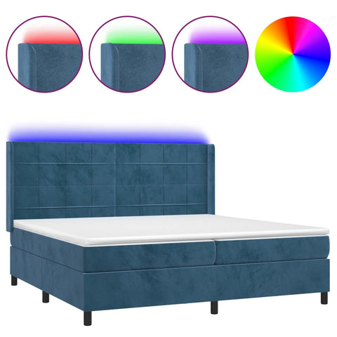 vidaXL Boxspringbett mit Matratze & LED Dunkelblau 200x200 cm Samt