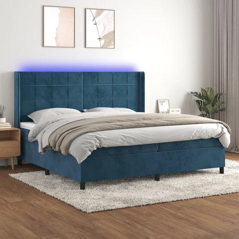 vidaXL Boxspringbett mit Matratze & LED Dunkelblau 200x200 cm Samt