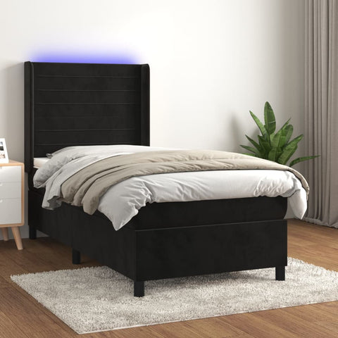 vidaXL Boxspringbett mit Matratze & LED Schwarz 90x200 cm Samt