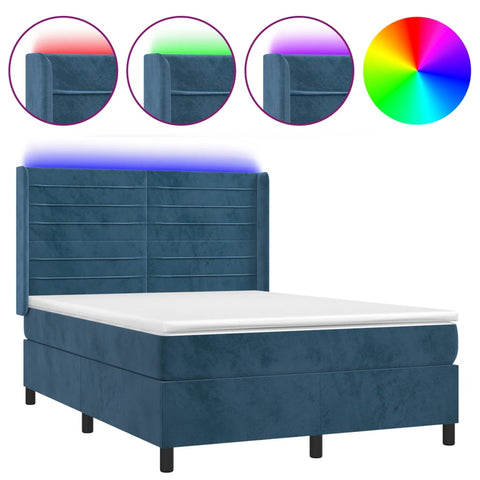 vidaXL Boxspringbett mit Matratze & LED Dunkelblau 140x190 cm Samt