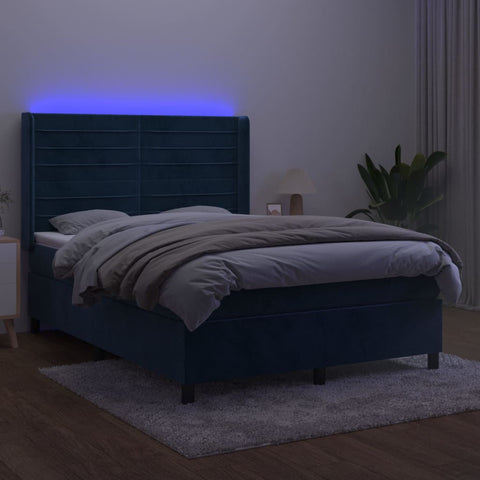 vidaXL Boxspringbett mit Matratze & LED Dunkelblau 140x190 cm Samt