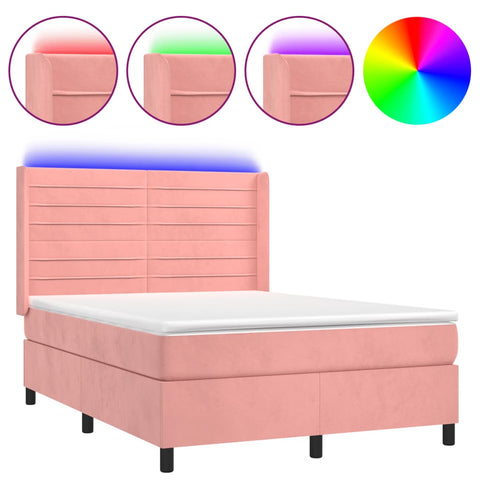 vidaXL Boxspringbett mit Matratze & LED Rosa 140x190 cm Samt