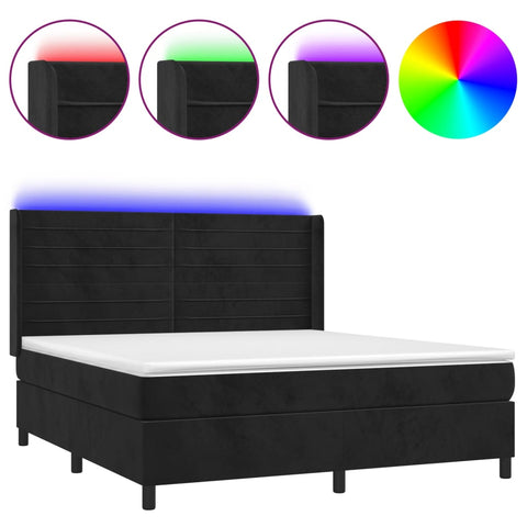 vidaXL Boxspringbett mit Matratze & LED Schwarz 160x200 cm Samt