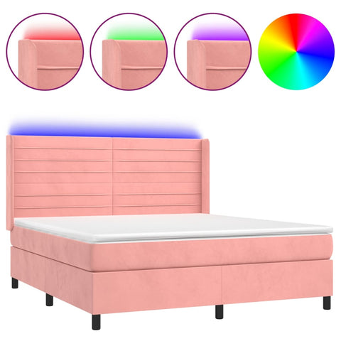 vidaXL Boxspringbett mit Matratze & LED Rosa 160x200 cm Samt