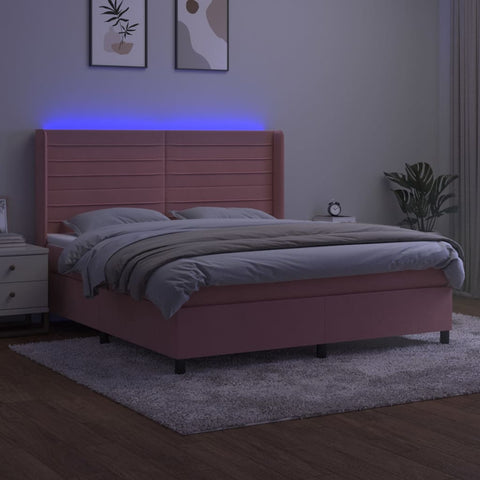 vidaXL Boxspringbett mit Matratze & LED Rosa 160x200 cm Samt