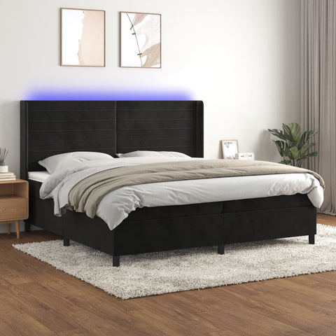 vidaXL Boxspringbett mit Matratze & LED Schwarz 200x200 cm Samt