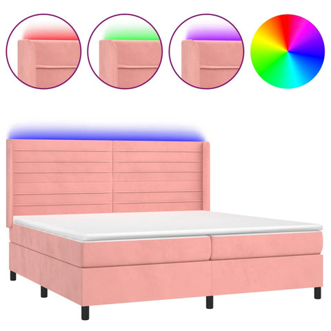 vidaXL Boxspringbett mit Matratze & LED Rosa 200x200 cm Samt