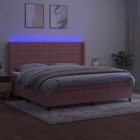 vidaXL Boxspringbett mit Matratze & LED Rosa 200x200 cm Samt