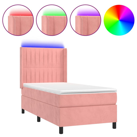 vidaXL Boxspringbett mit Matratze & LED Rosa 80x200 cm Samt