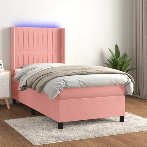 vidaXL Boxspringbett mit Matratze & LED Rosa 80x200 cm Samt