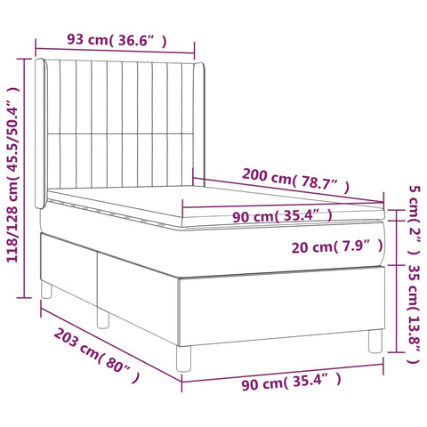 vidaXL Boxspringbett mit Matratze & LED Schwarz 90x200 cm Samt