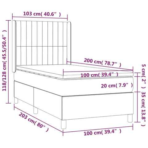 vidaXL Boxspringbett mit Matratze & LED Schwarz 100x200 cm Samt