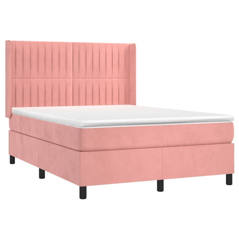 vidaXL Boxspringbett mit Matratze & LED Rosa 140x200 cm Samt