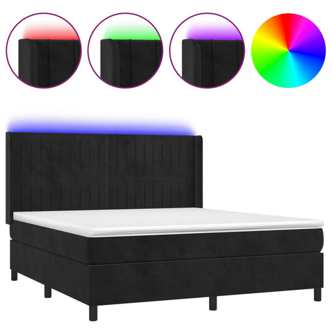 vidaXL Boxspringbett mit Matratze & LED Schwarz 160x200 cm Samt