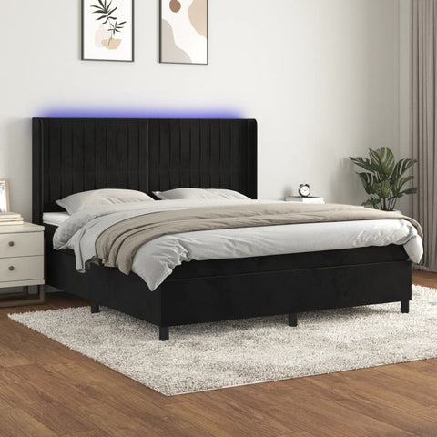 vidaXL Boxspringbett mit Matratze & LED Schwarz 180x200 cm Samt