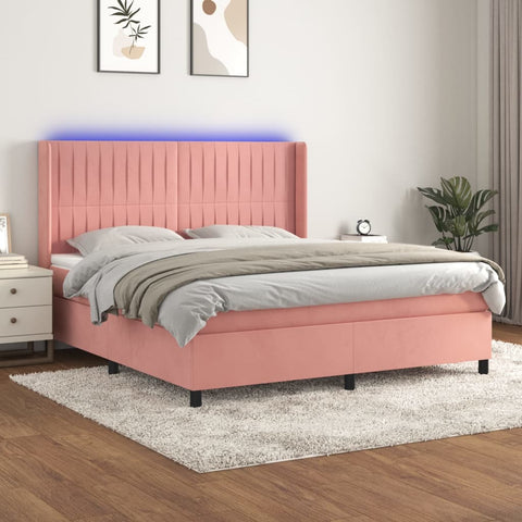 vidaXL Boxspringbett mit Matratze & LED Rosa 180x200 cm Samt