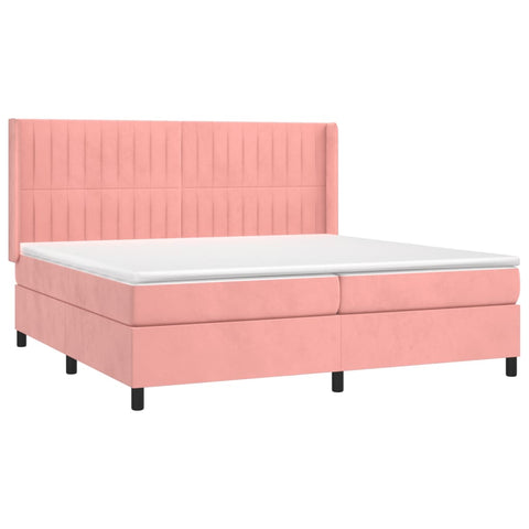 vidaXL Boxspringbett mit Matratze & LED Rosa 200x200 cm Samt