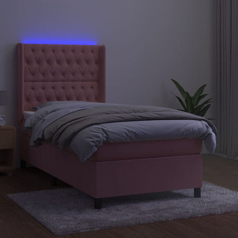 vidaXL Boxspringbett mit Matratze & LED Rosa 90x200 cm Samt