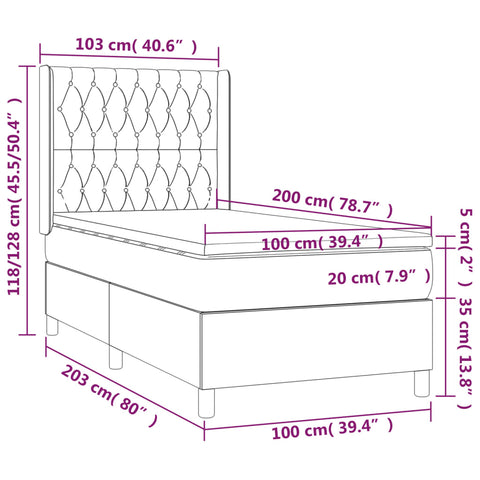 vidaXL Boxspringbett mit Matratze & LED Schwarz 100x200 cm Samt