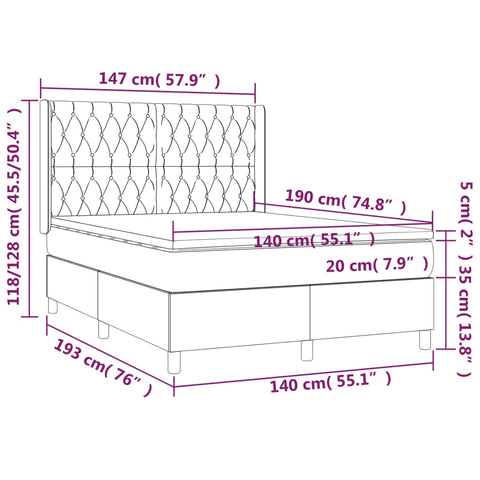 Boxspringbett mit Matratze & LED Hellgrau 140x190 cm Samt