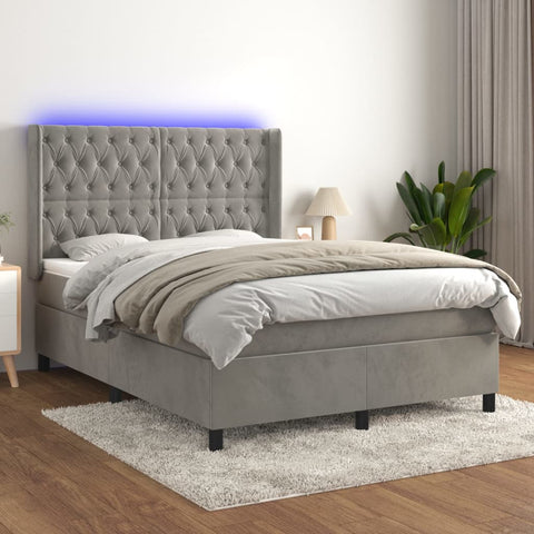 Boxspringbett mit Matratze & LED Hellgrau 140x190 cm Samt