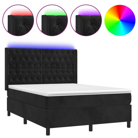 Boxspringbett mit Matratze & LED Schwarz 140x190 cm Samt