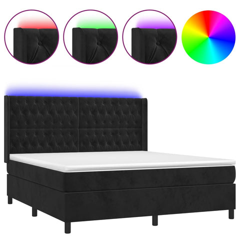 vidaXL Boxspringbett mit Matratze & LED Schwarz 180x200 cm Samt