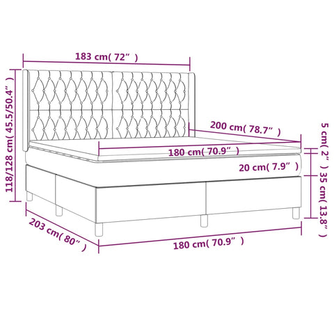 vidaXL Boxspringbett mit Matratze & LED Dunkelgrün 180x200 cm Samt