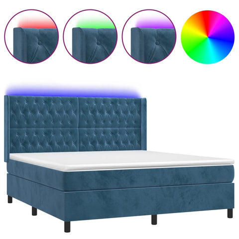 vidaXL Boxspringbett mit Matratze & LED Dunkelblau 180x200 cm Samt