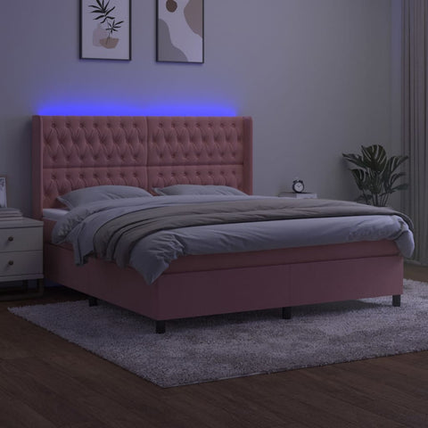 vidaXL Boxspringbett mit Matratze & LED Rosa 180x200 cm Samt