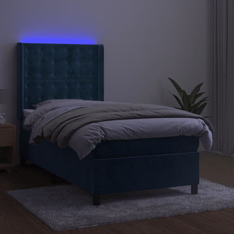 vidaXL Boxspringbett mit Matratze & LED Dunkelblau 90x190 cm Samt