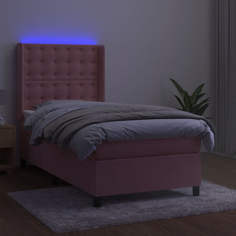 vidaXL Boxspringbett mit Matratze & LED Rosa 100x200 cm Samt