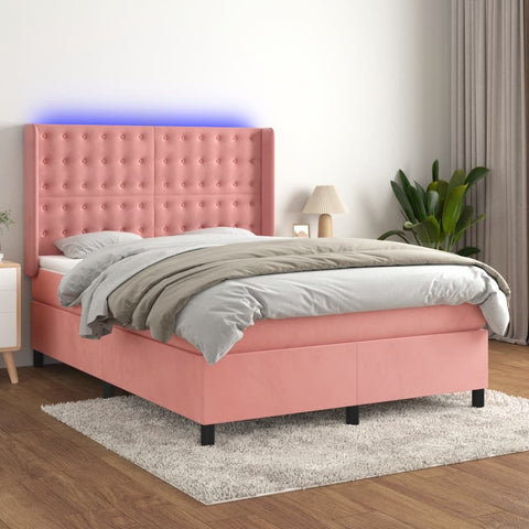 vidaXL Boxspringbett mit Matratze & LED Rosa 140x190 cm Samt