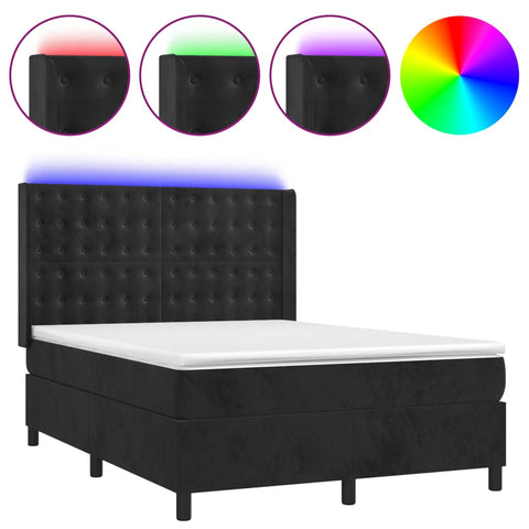 vidaXL Boxspringbett mit Matratze & LED Schwarz 140x200 cm Samt