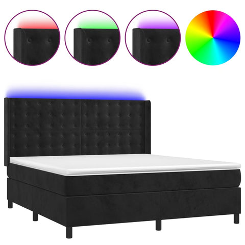 vidaXL Boxspringbett mit Matratze & LED Schwarz 160x200 cm Samt