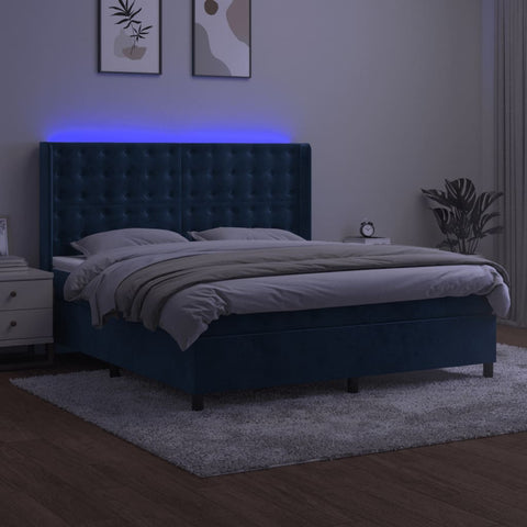 vidaXL Boxspringbett mit Matratze & LED Dunkelblau 180x200 cm Samt