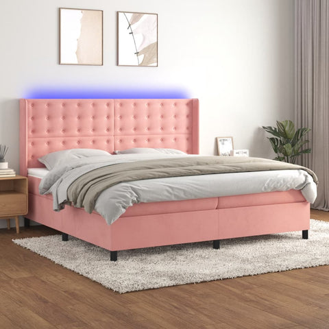 vidaXL Boxspringbett mit Matratze & LED Rosa 200x200 cm Samt