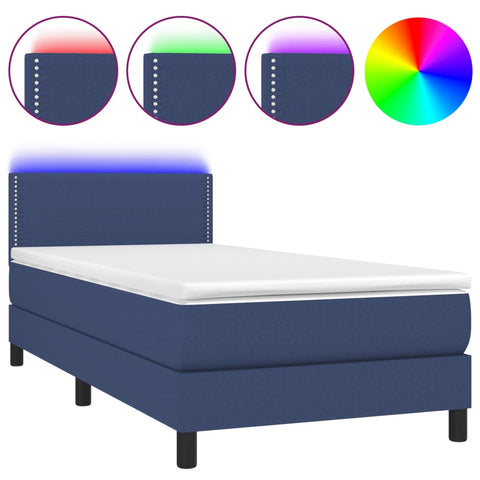 vidaXL Boxspringbett mit Matratze & LED Blau 90x190 cm Stoff