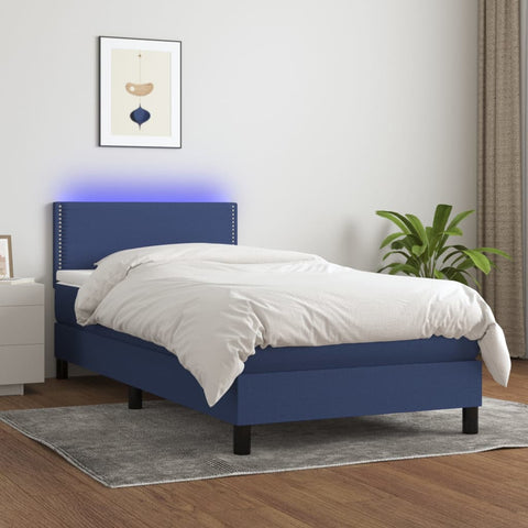 vidaXL Boxspringbett mit Matratze & LED Blau 90x190 cm Stoff