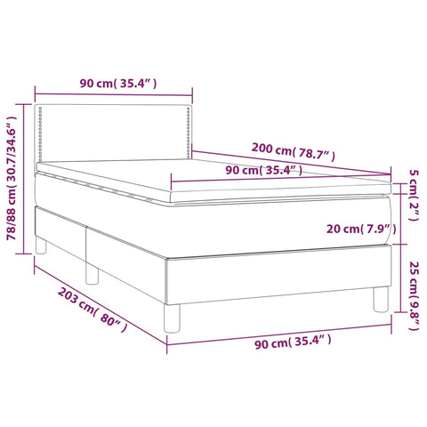 vidaXL Boxspringbett mit Matratze & LED Blau 90x200 cm Stoff